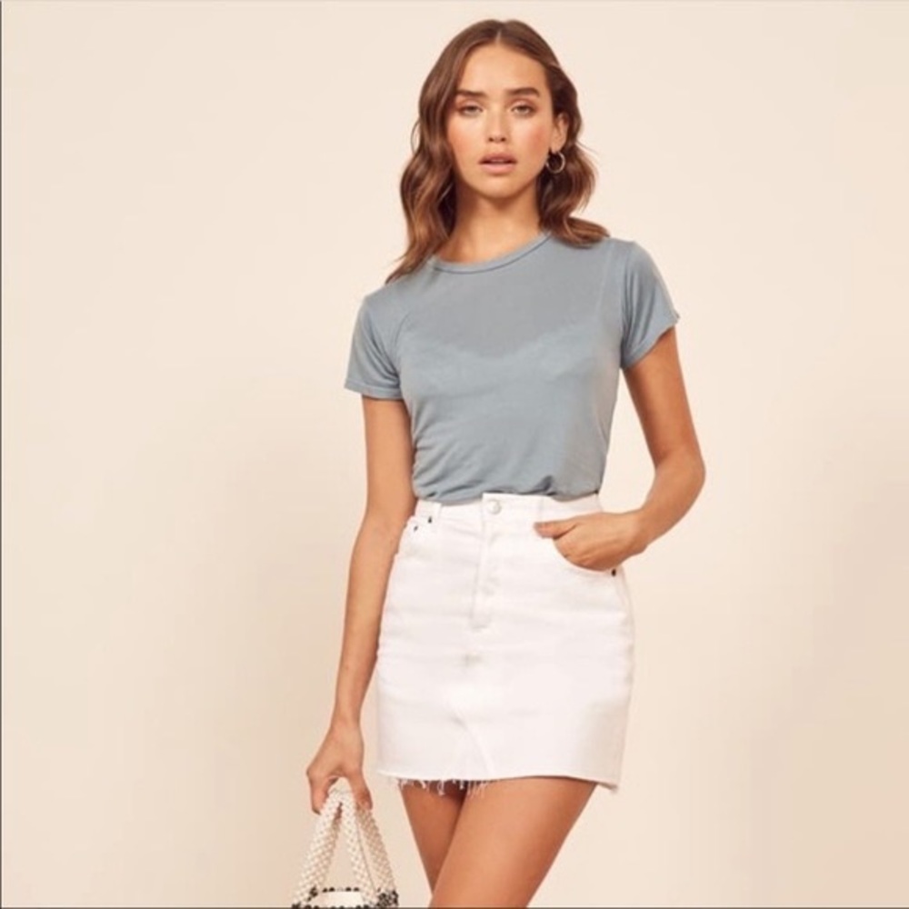 Reformation White Cherry Denim Jean Skirt